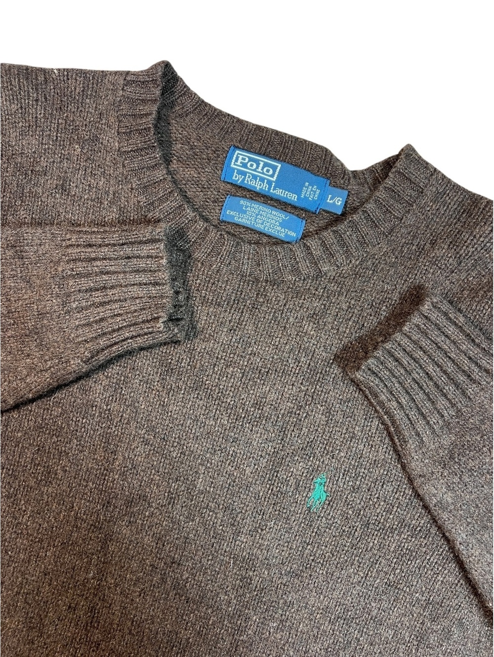 Polo Ralph Lauren sweater Mens Large brown crew neck merino wool angora